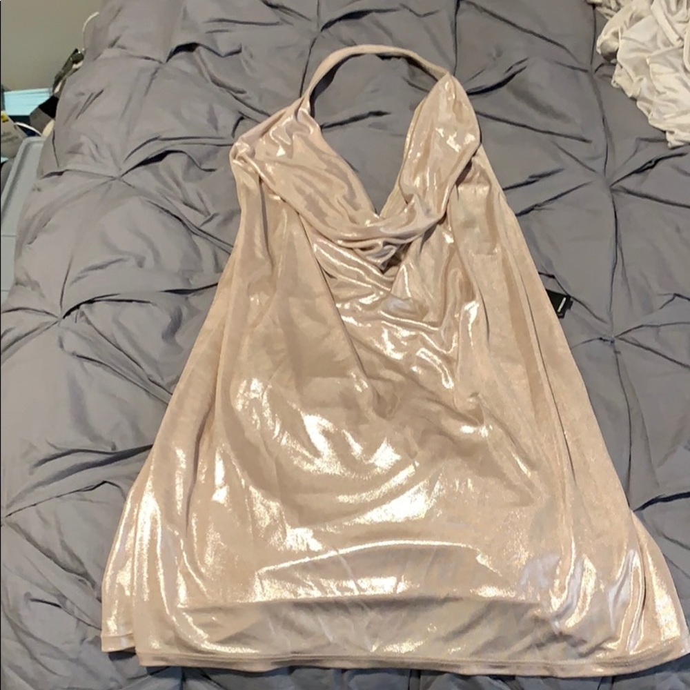 Shimmery champagne cowl neck top